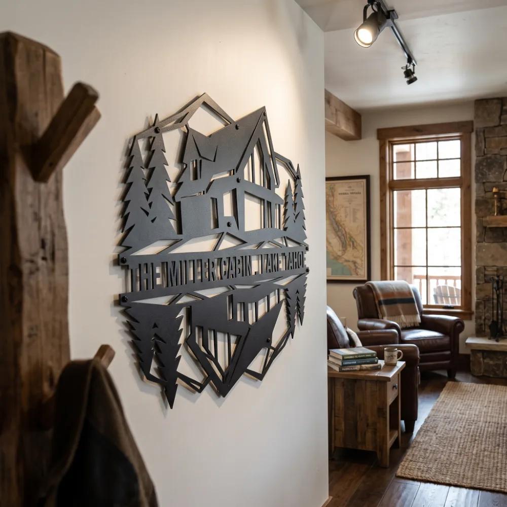 Custom Lake House Metal Wall Art – Mirrored Cabin Sign, Rustic Entryway Decor — 7