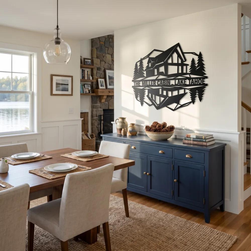 Custom Lake House Metal Wall Art – Mirrored Cabin Sign, Rustic Entryway Decor — 8
