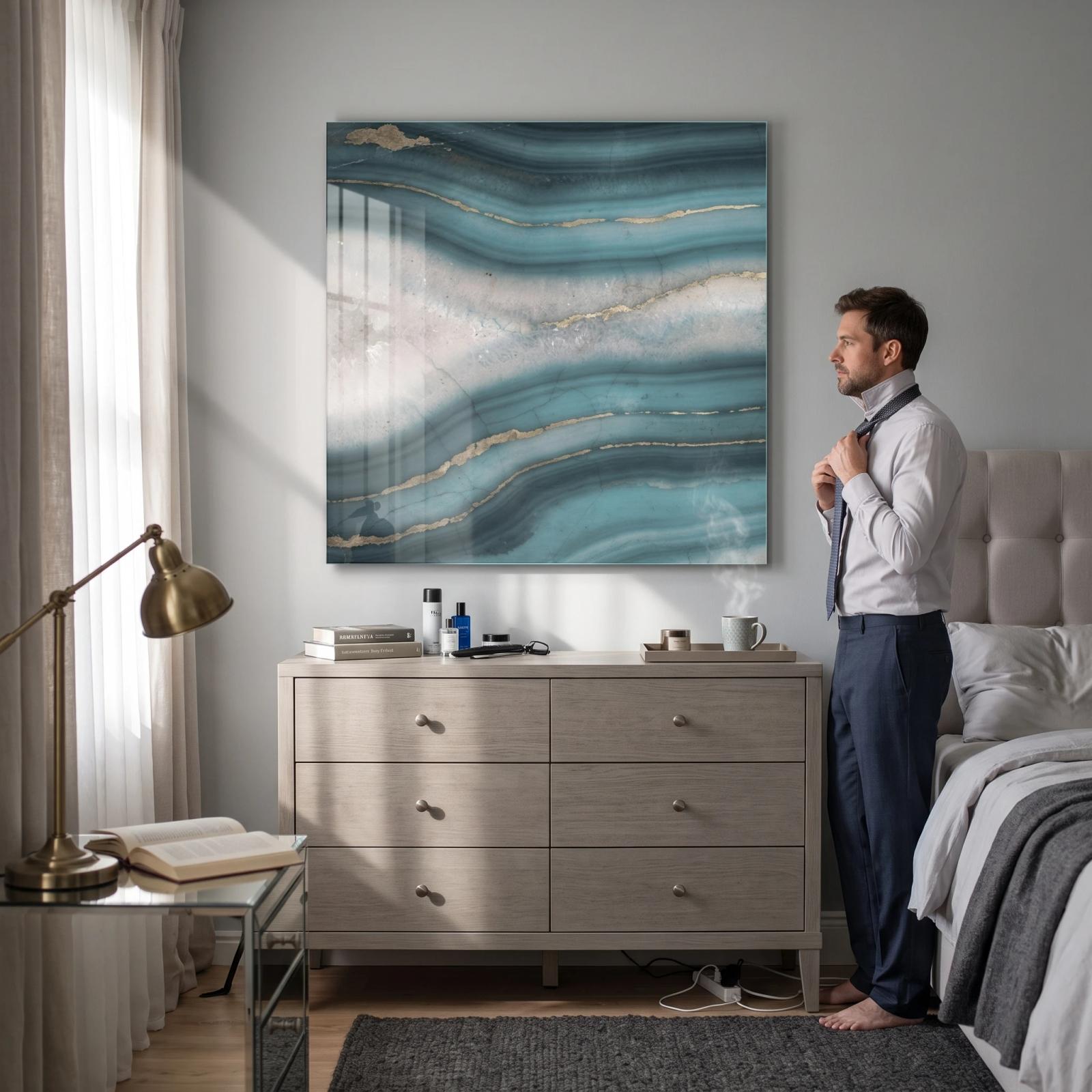 Teal Agate Abstract Gold Vein Glass Wall Art — 3