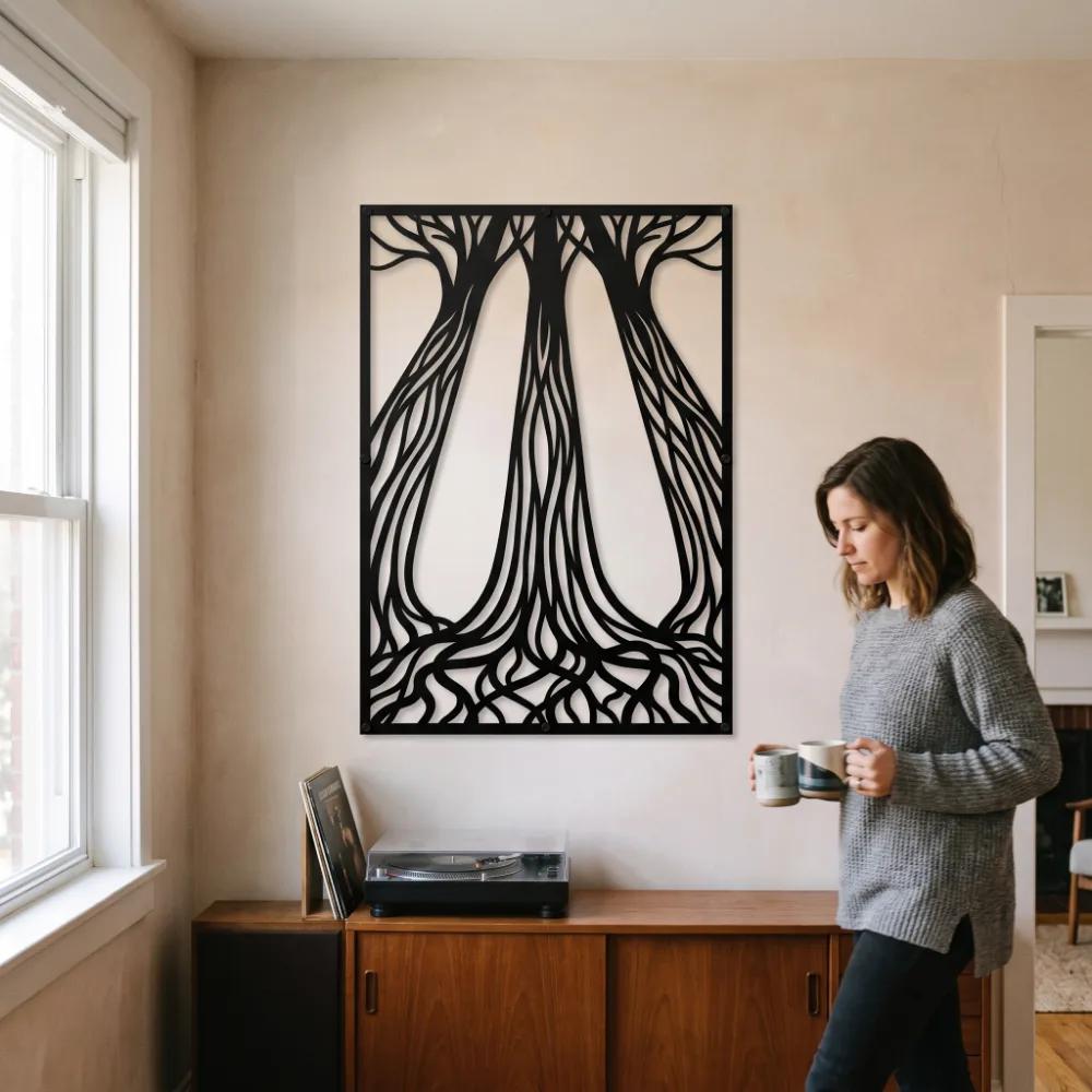 Tree Roots Metal Wall Art – Rooted Hush, Living Room Nature Decor — 3