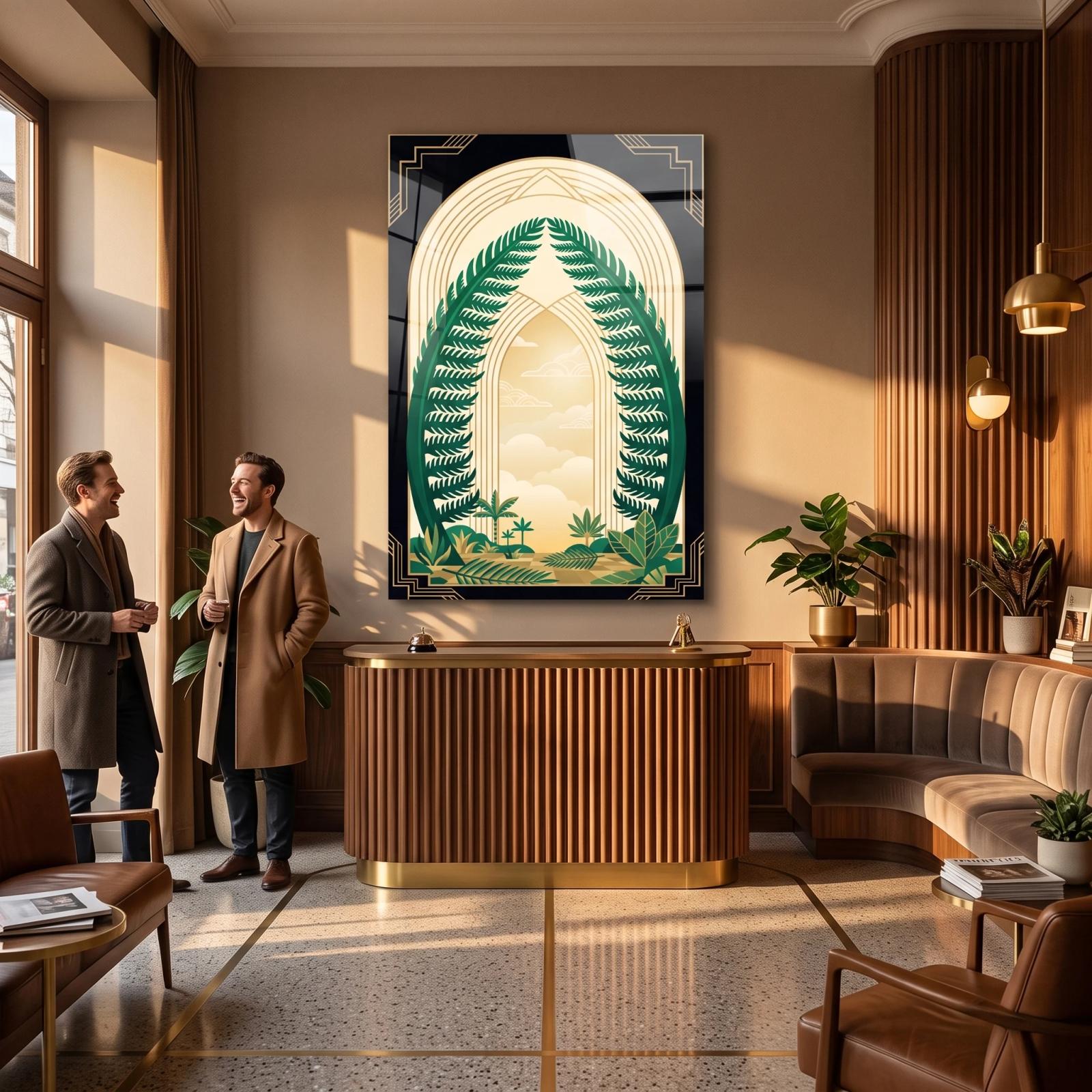 Art Deco Fern Archway Botanical Glass Wall Art
