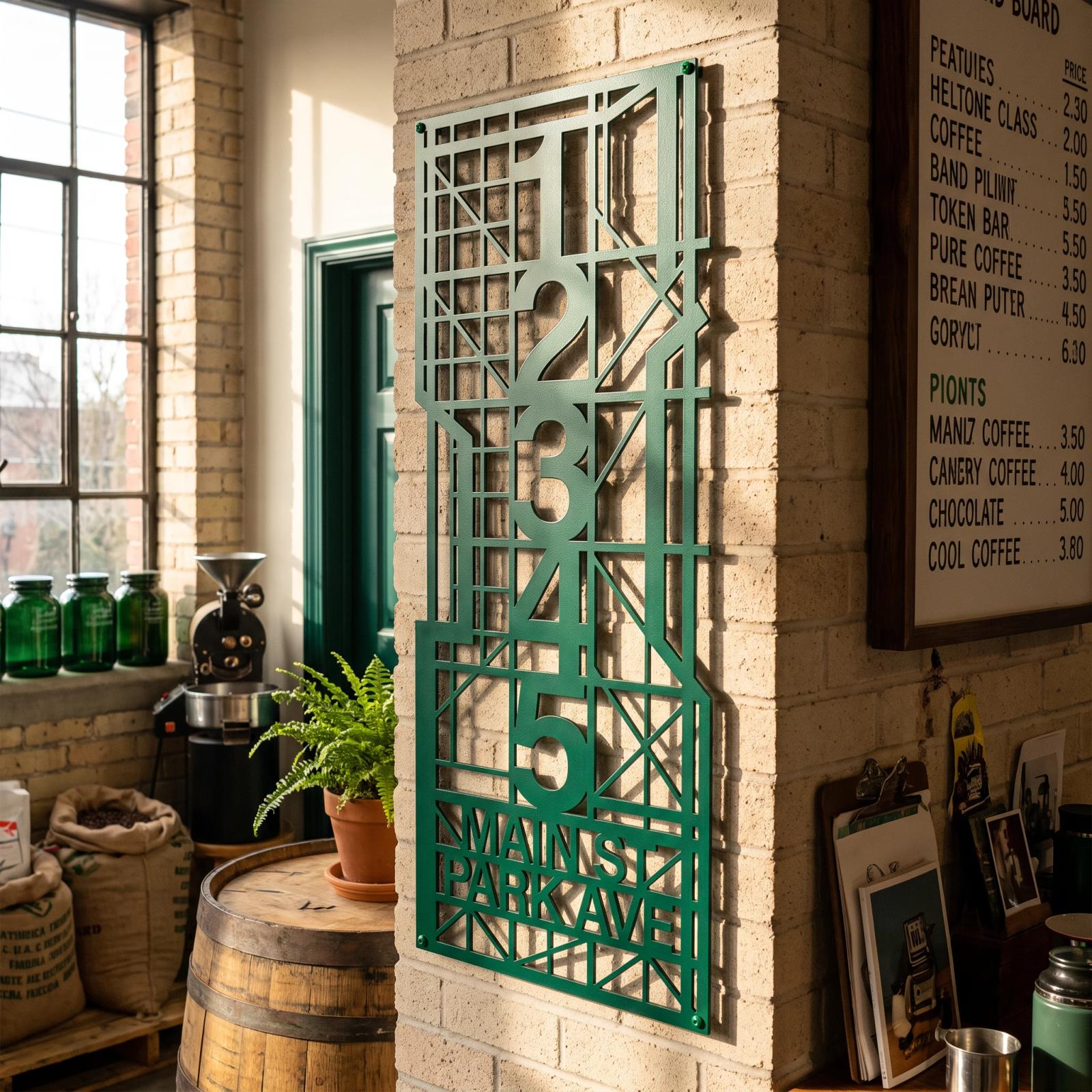 Custom House Number Street Name Metal Wall Art – Foundry Grid, Industrial Entryway Decor — 3