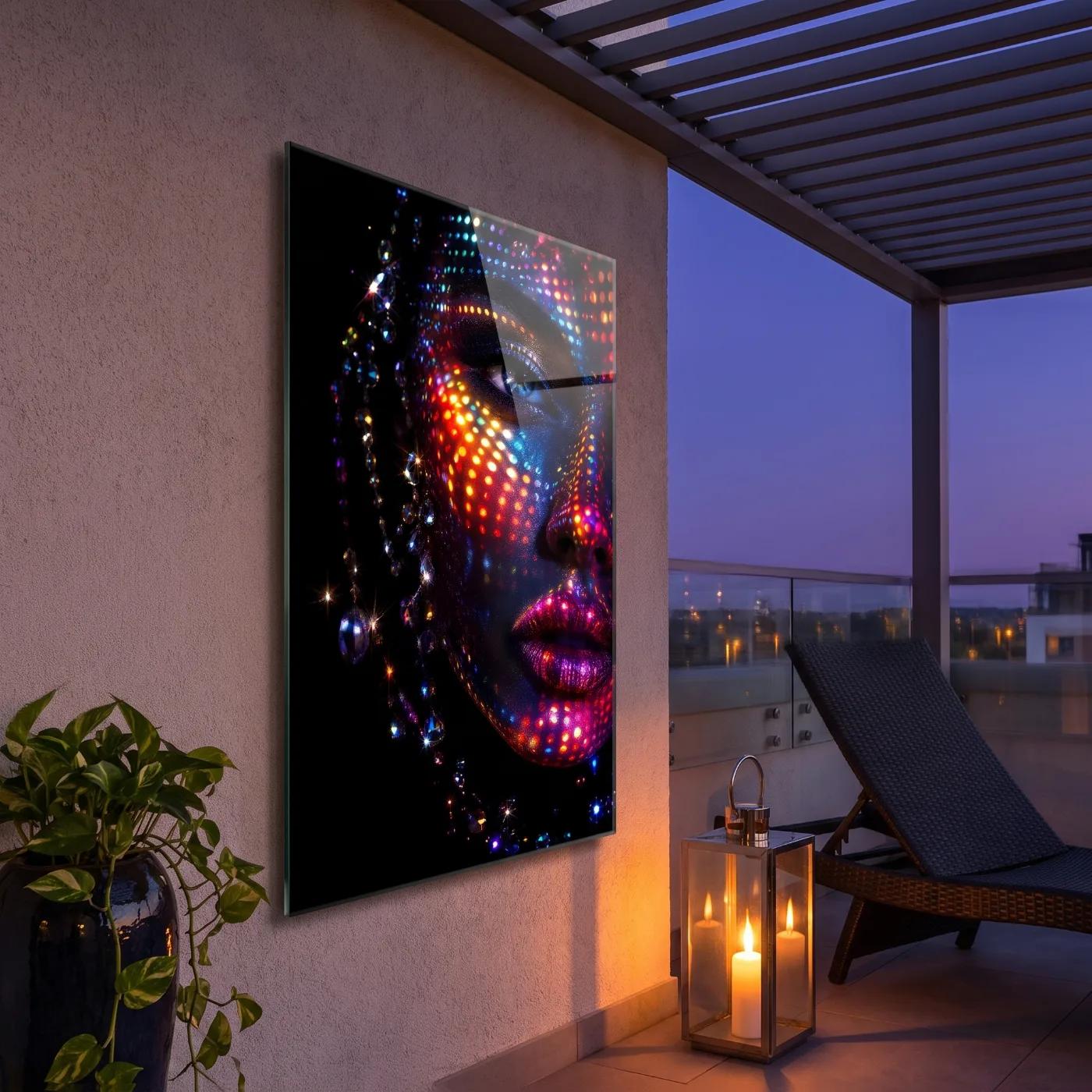 Neon Portrait Crystal Dot Woman Face Glass Wall Art — 5
