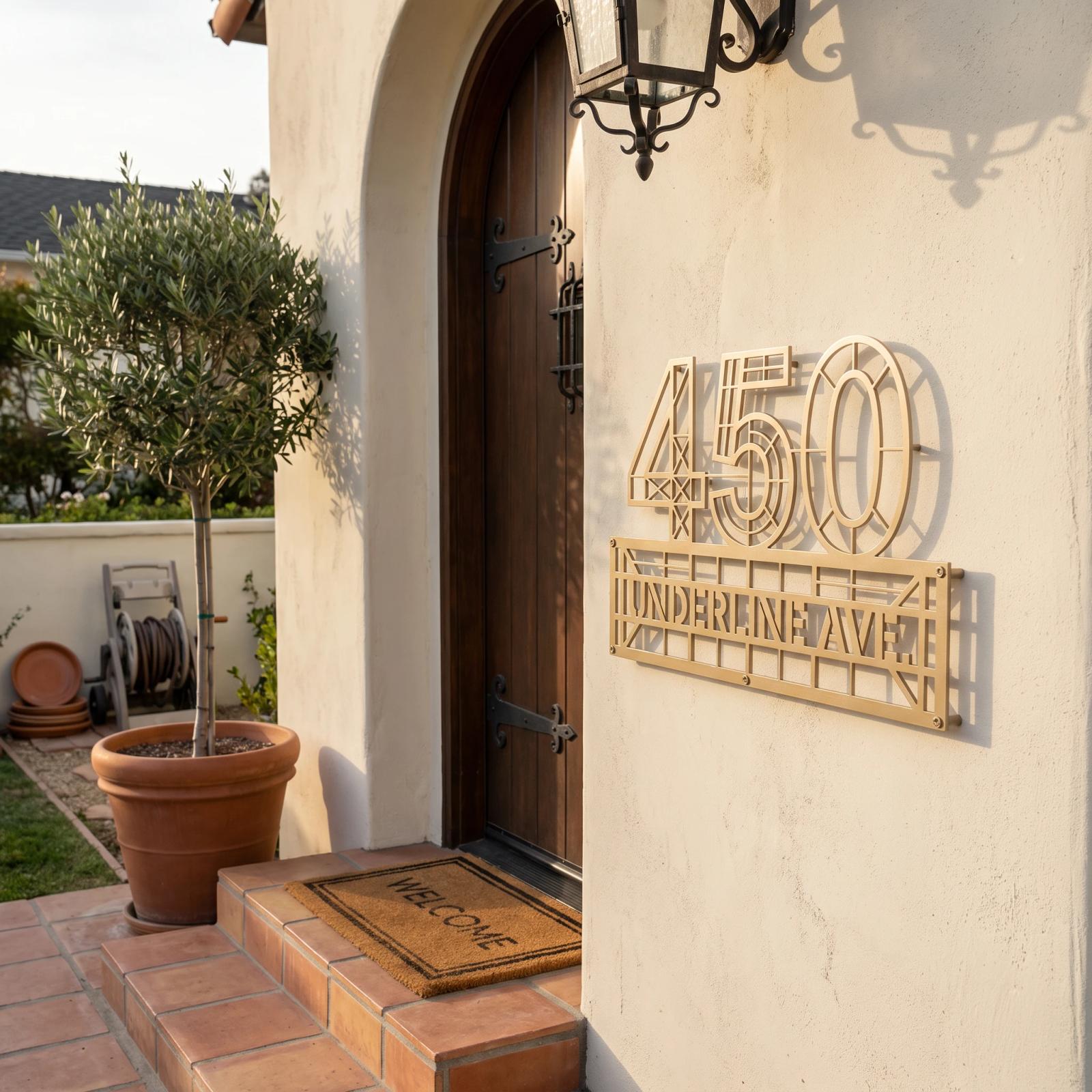 Custom House Number Street Name Metal Wall Art – Deco Threshold, Entryway Address Decor