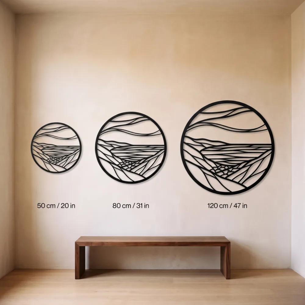 Round Landscape Metal Wall Art – Still Horizon, Modern Living Room Mountain Decor — 10