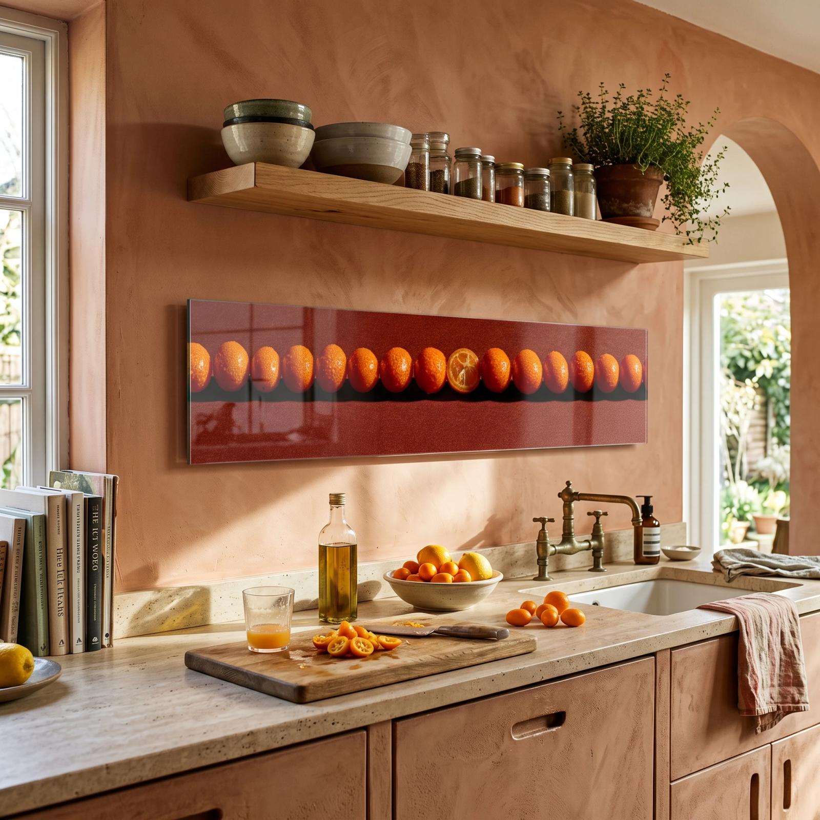 Mandarin Row Glass Wall Art Warm Kitchen Glass Wall Decor