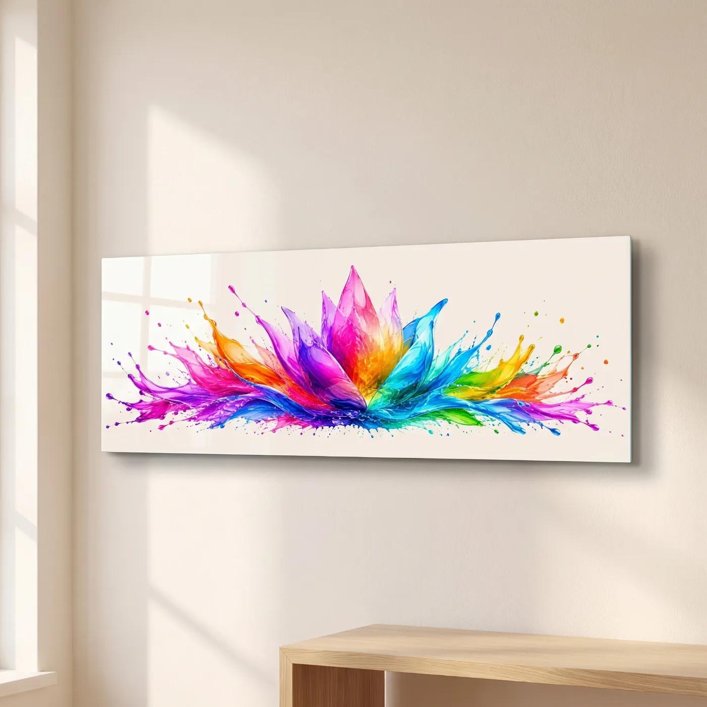 Rainbow Lotus Wall Art Colorful Floral Splash | Glass Wall Art