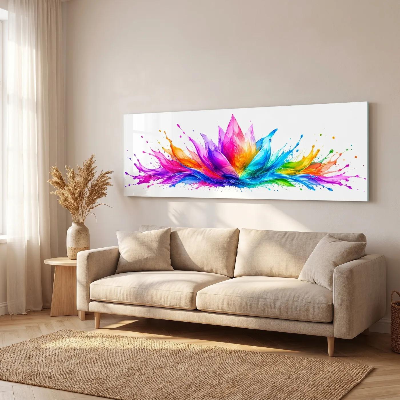 Rainbow Lotus Wall Art Colorful Floral Splash | Glass Wall Art — 2