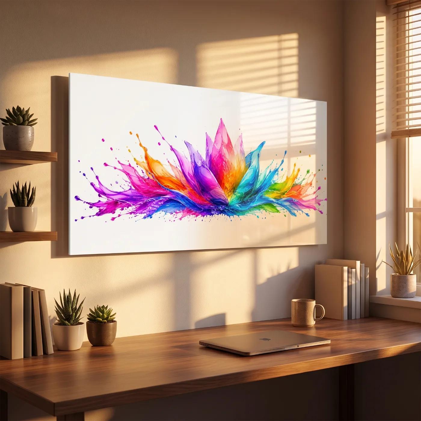 Rainbow Lotus Wall Art Colorful Floral Splash | Glass Wall Art — 3