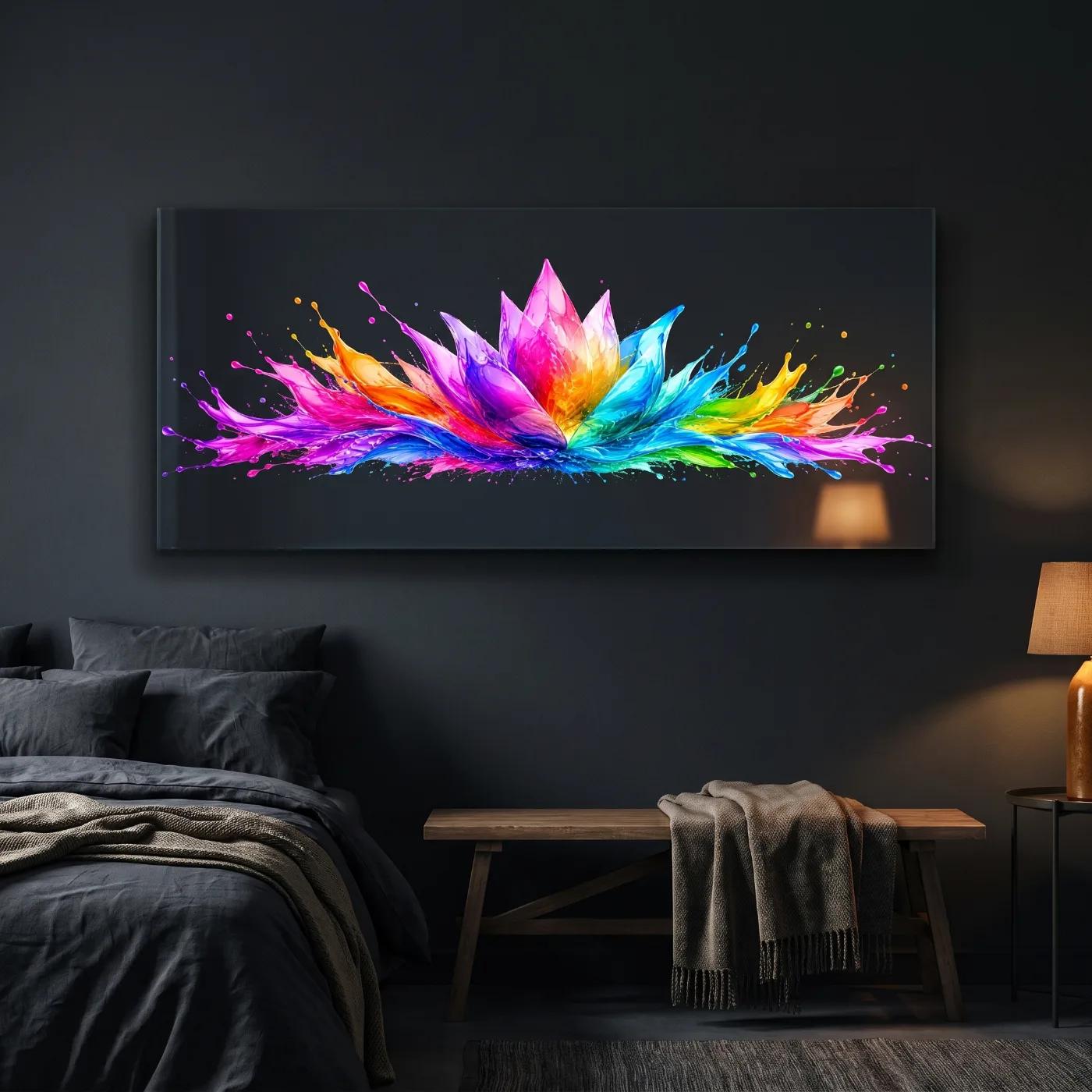 Rainbow Lotus Wall Art Colorful Floral Splash | Glass Wall Art — 4