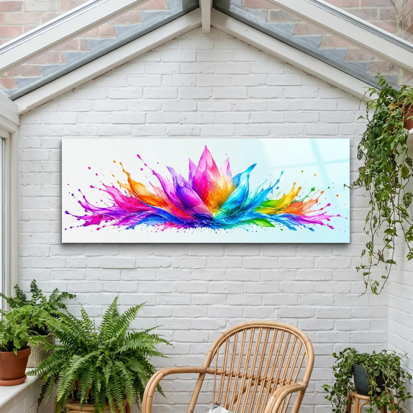 Rainbow Lotus Wall Art Colorful Floral Splash | Glass Wall Art — 5