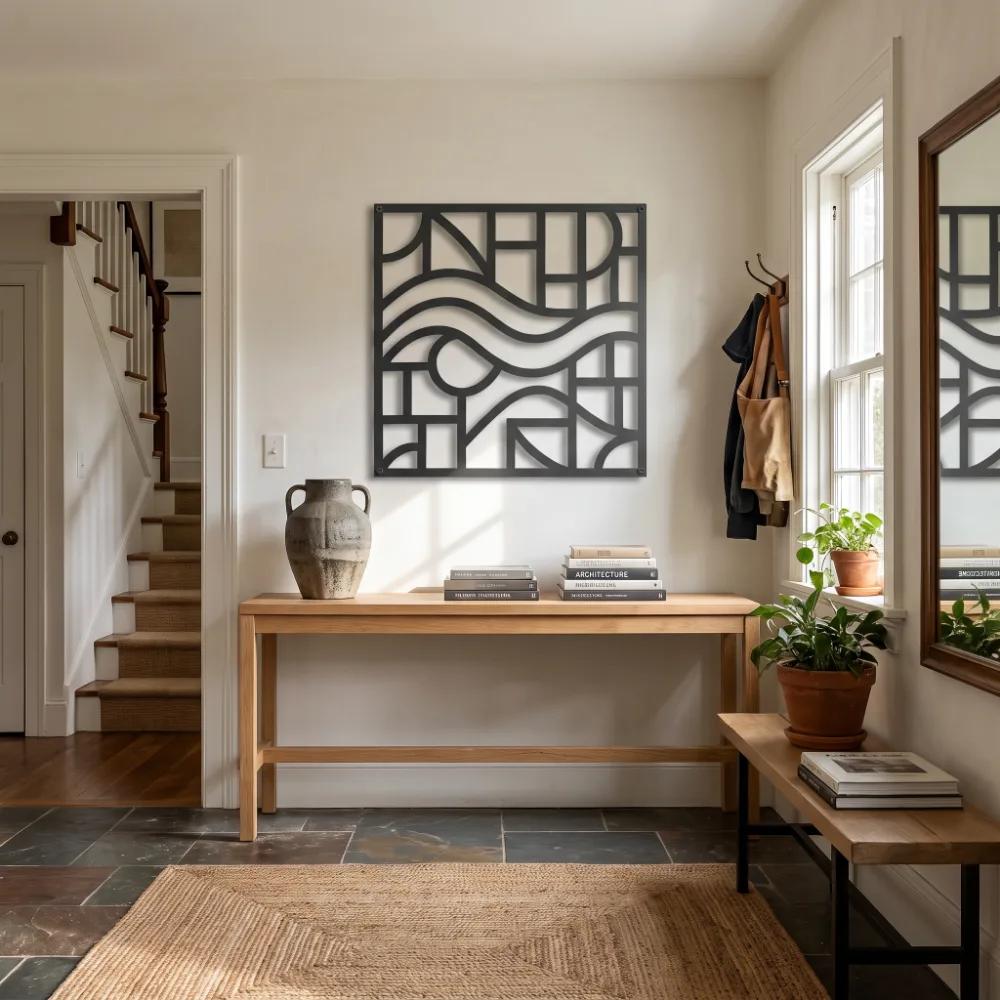 Abstract Geometric River Metal Wall Art – Flowing Modern Map, Living Room Decor