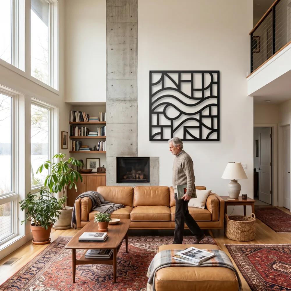 Abstract Geometric River Metal Wall Art – Flowing Modern Map, Living Room Decor — 3