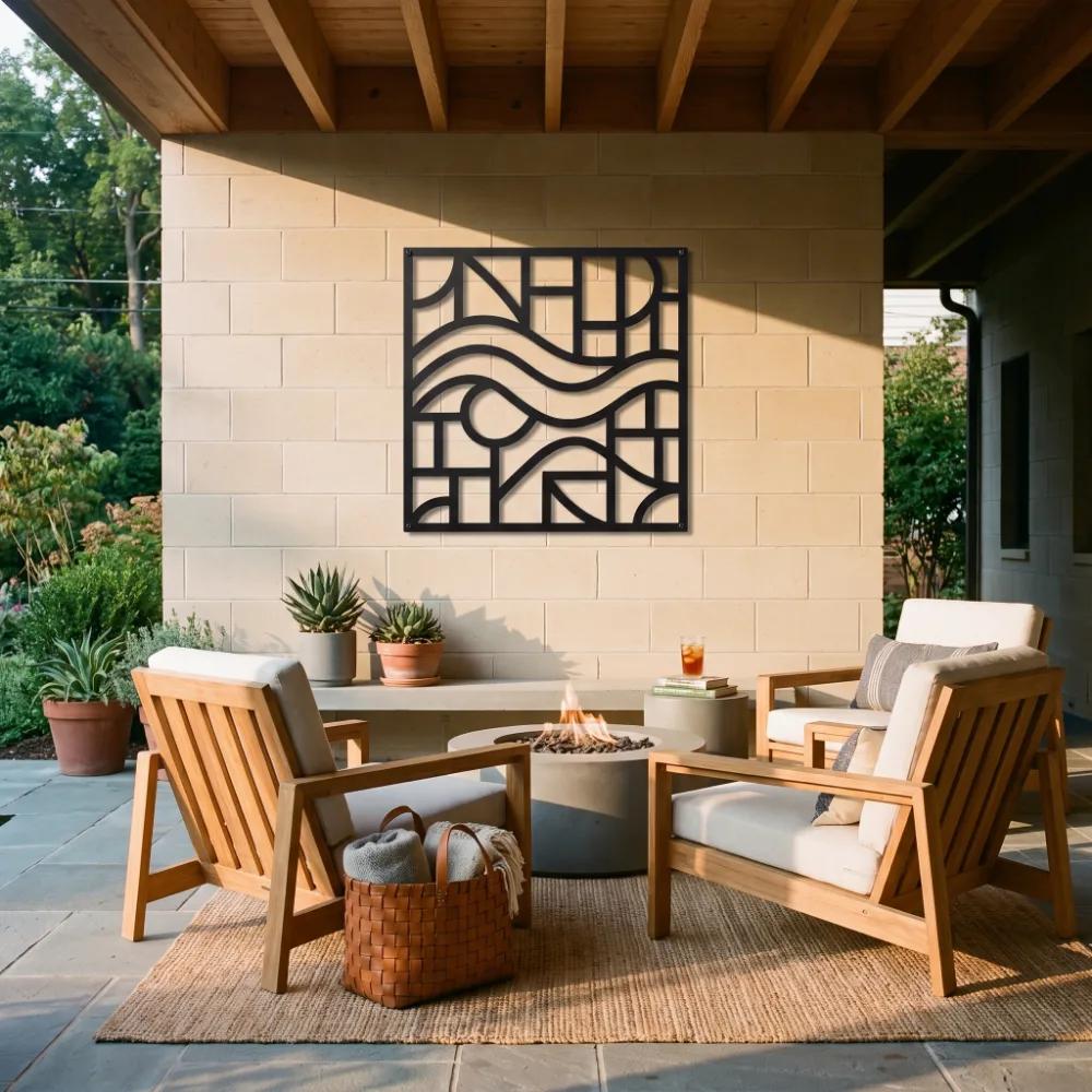 Abstract Geometric River Metal Wall Art – Flowing Modern Map, Living Room Decor — 4