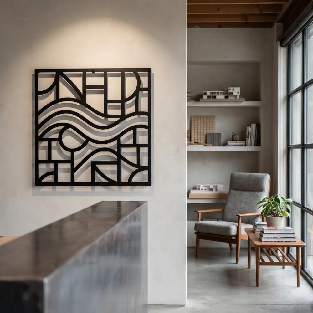 Abstract Geometric River Metal Wall Art – Flowing Modern Map, Living Room Decor — 7