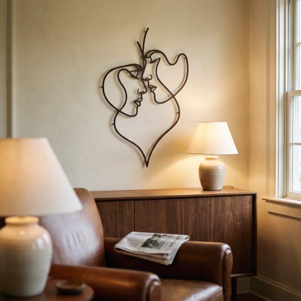 Couple Line Art Metal Wall Art – Tender Threshold, Romantic Bedroom Decor