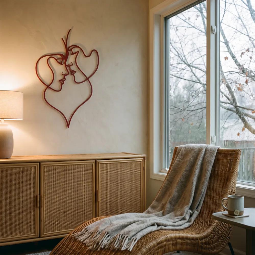 Couple Line Art Metal Wall Art – Tender Threshold, Romantic Bedroom Decor — 2