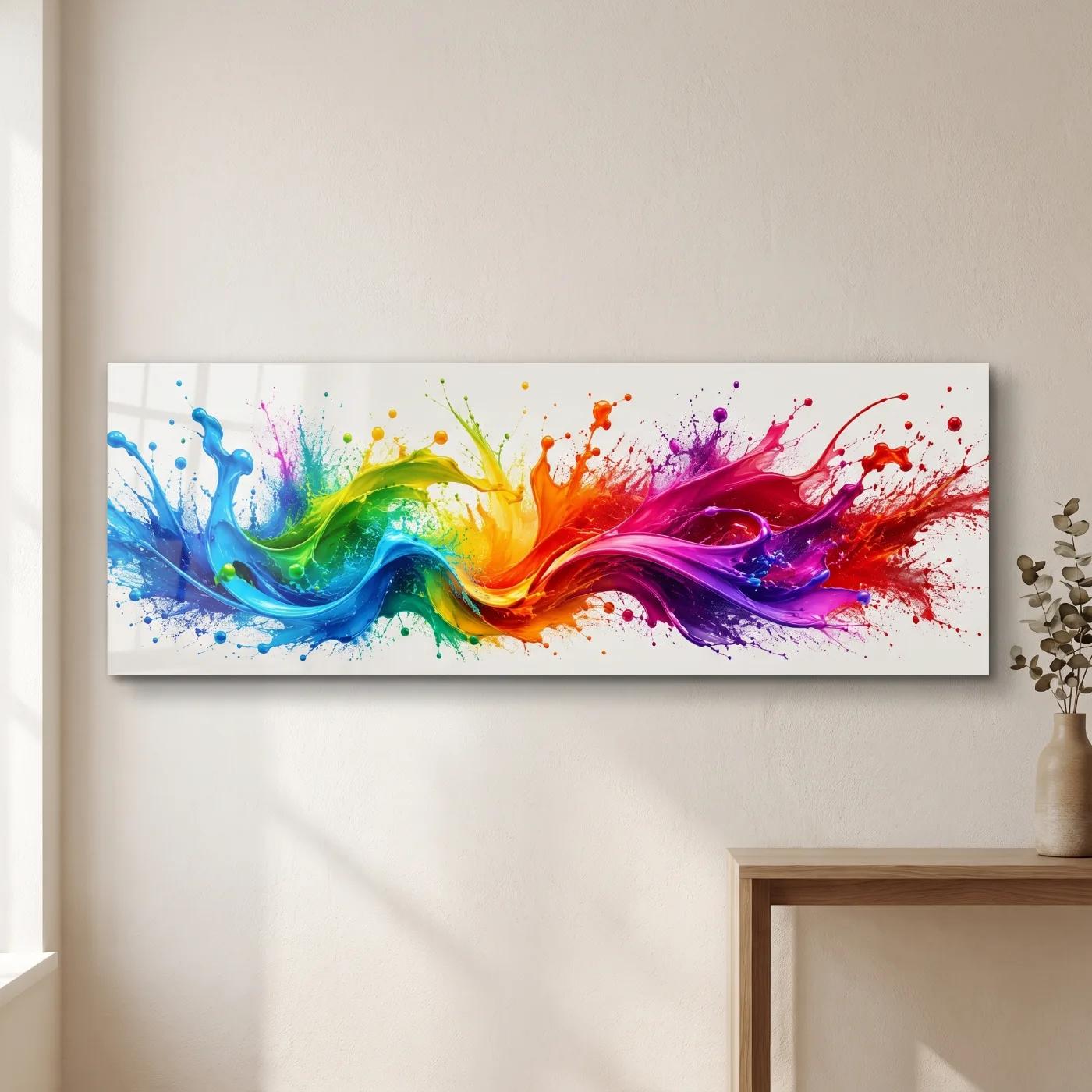 Rainbow Splash Glass Wall Art Colorful Abstract | Glass Wall Art