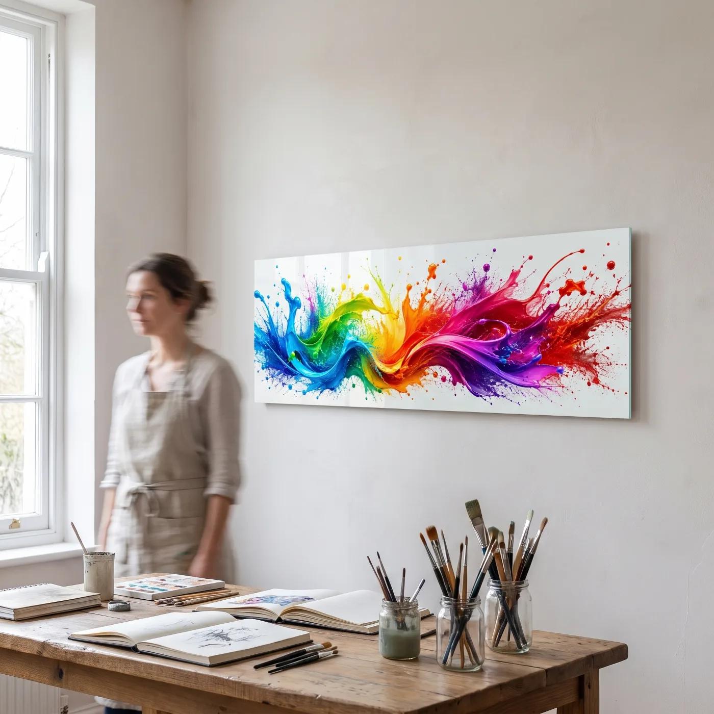 Rainbow Splash Glass Wall Art Colorful Abstract | Glass Wall Art — 3